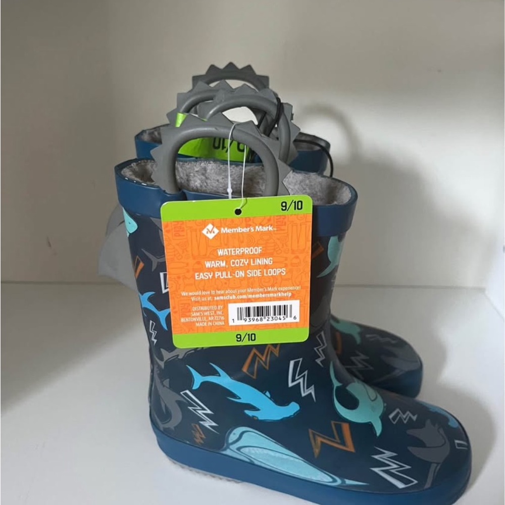 Blue and Gray Rain & Snow Boots with Pull-On Handles